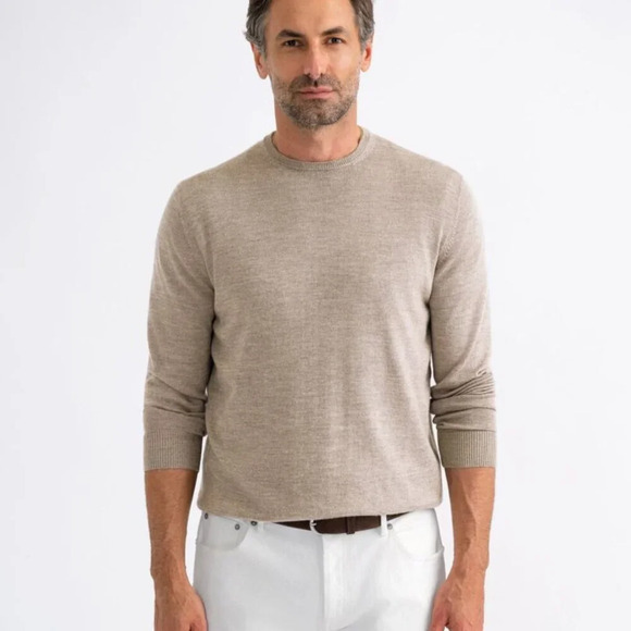 Proper Cloth Men's Size L Merino Wool Taupe Crewneck Sweater - Picture 1 of 8